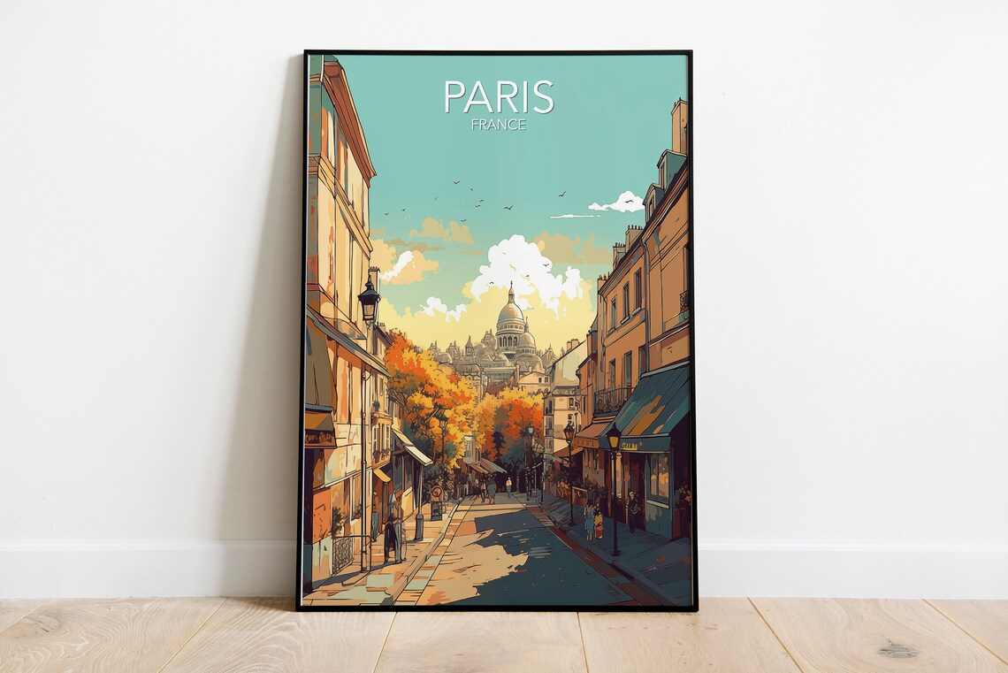 Paris Montmartre Sacre Coeur Street Scene Modern Travel Poster