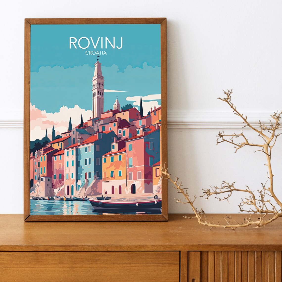 Rovinj Croatia Seaside Bell Tower Old Town Modern Travel Poster