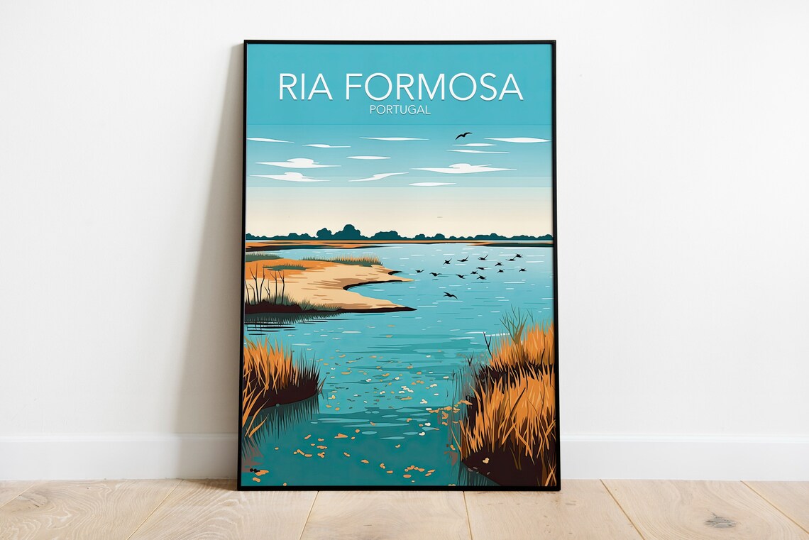 Ria Formosa Portugal Lagoon Birds Nature Modern Travel Poster