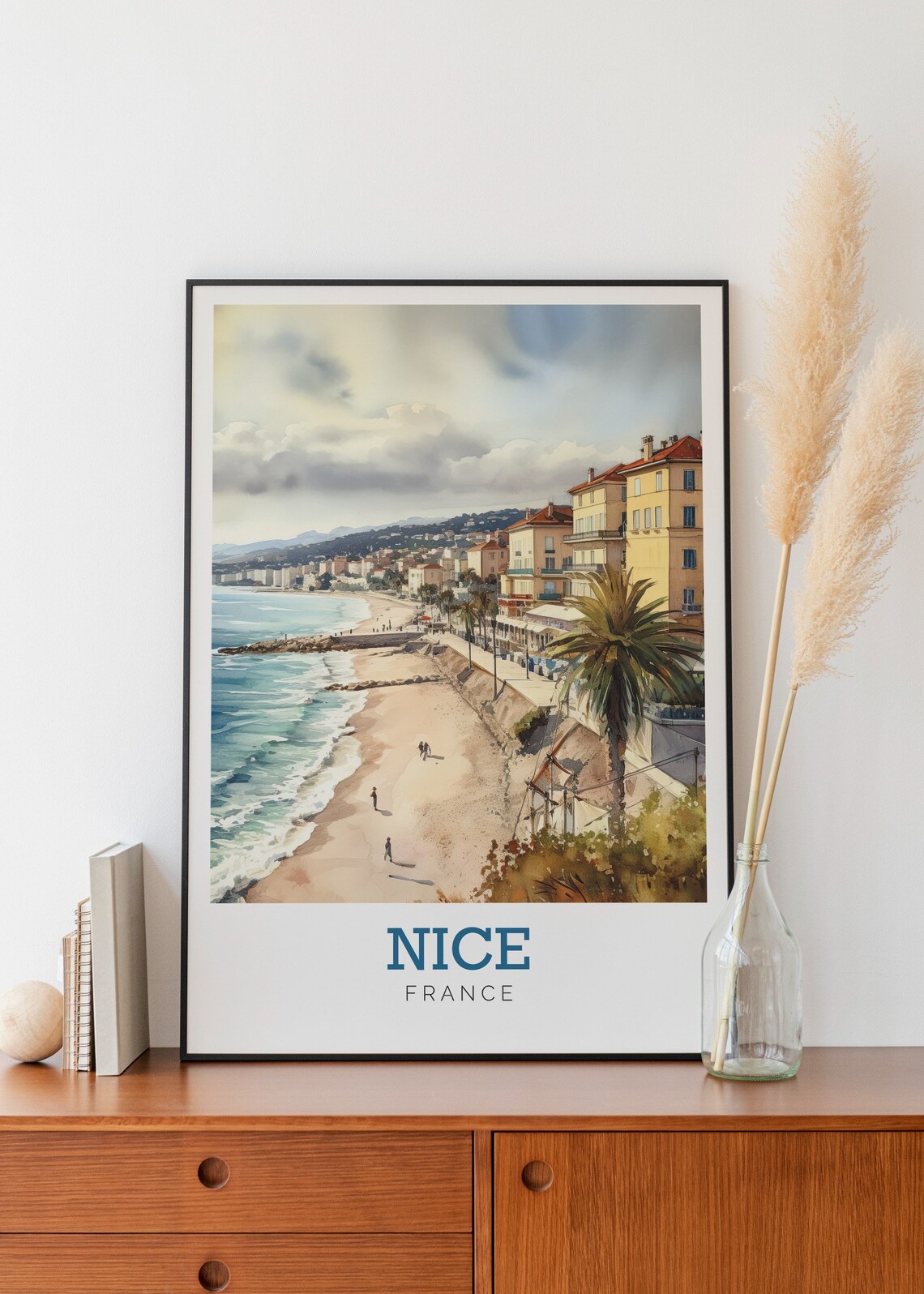 Nice France Riviera Beach Promenade Watercolor Travel Art Poster - Image 2