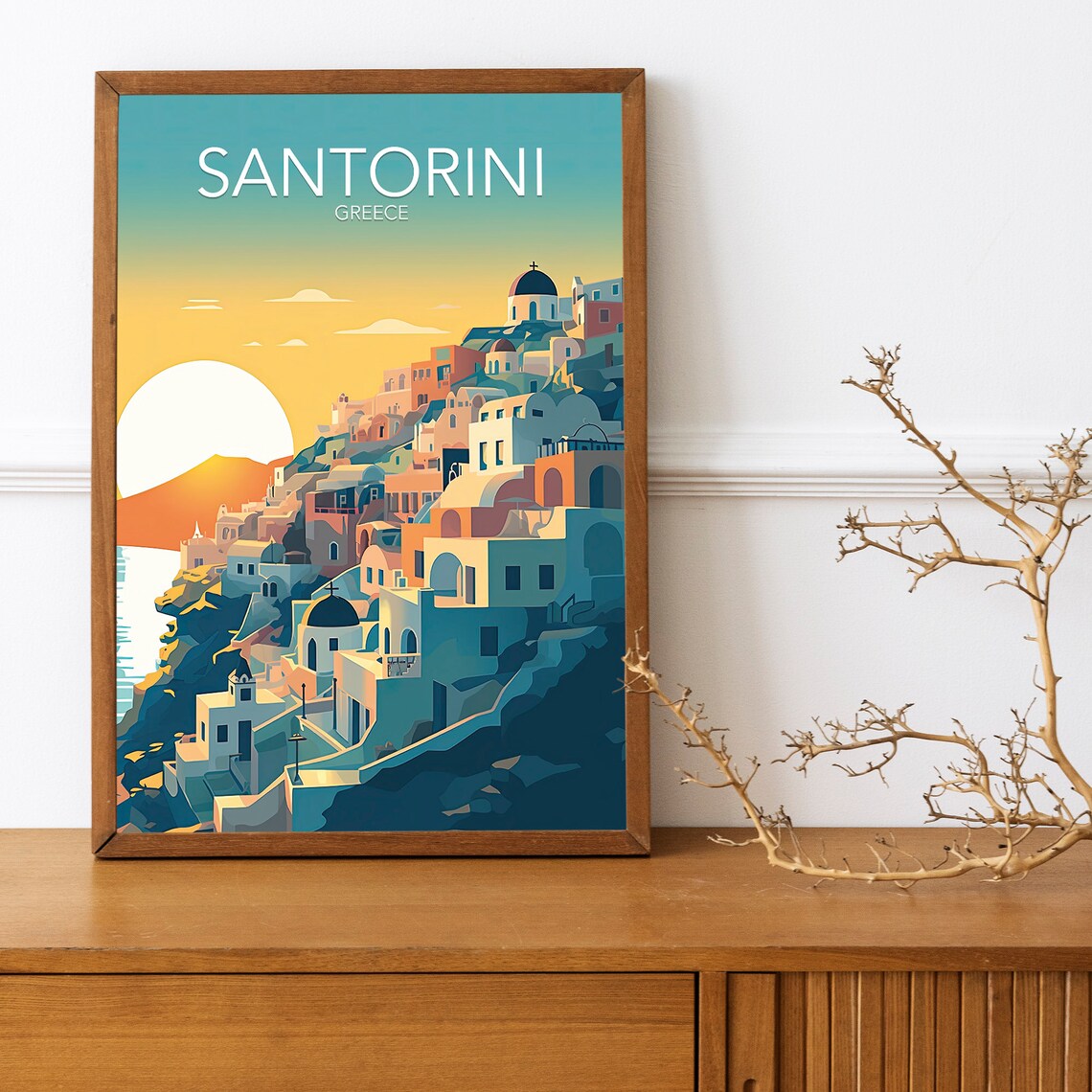 Santorini Greece Sunset Whitewashed Cliffside Houses Travel Poster - Image 2