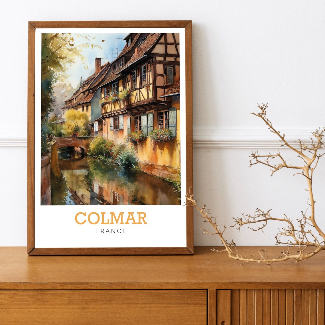 Colmar France Half Timbered Canal Watercolor Art Travel Poster - Image 3
