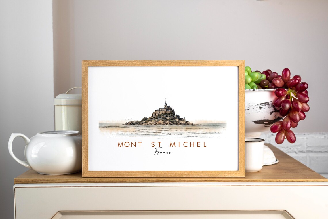 Mont St Michel France Abbey Island Tidal Watercolor Art Poster - Image 3