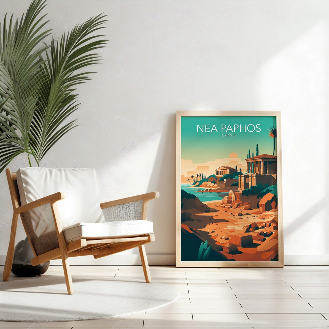 Nea Paphos Cyprus Ancient Ruins Coastline Golden Travel Poster - Image 2