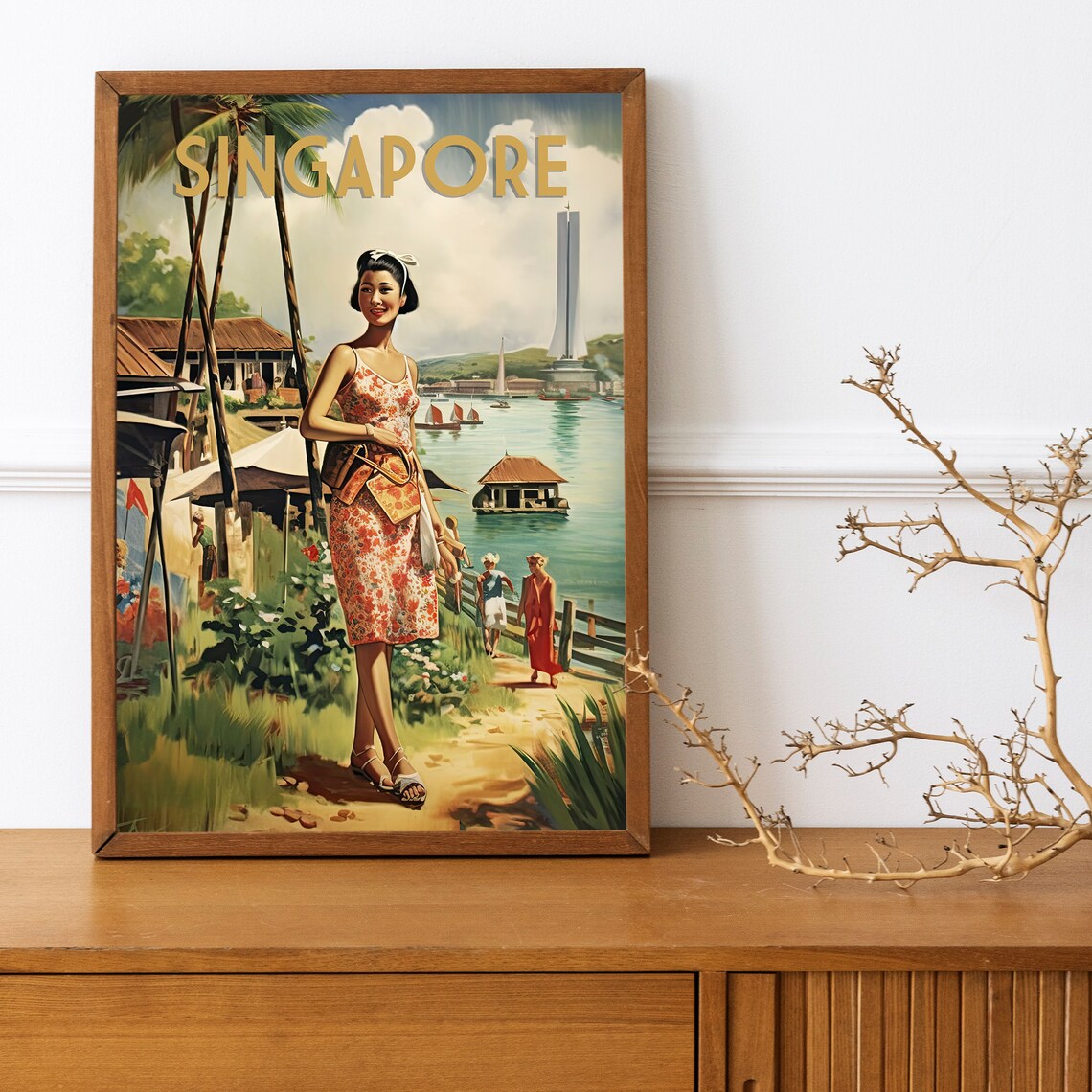 Singapore Splendor, 1950s Style Vintage Travel Poster - Image 2