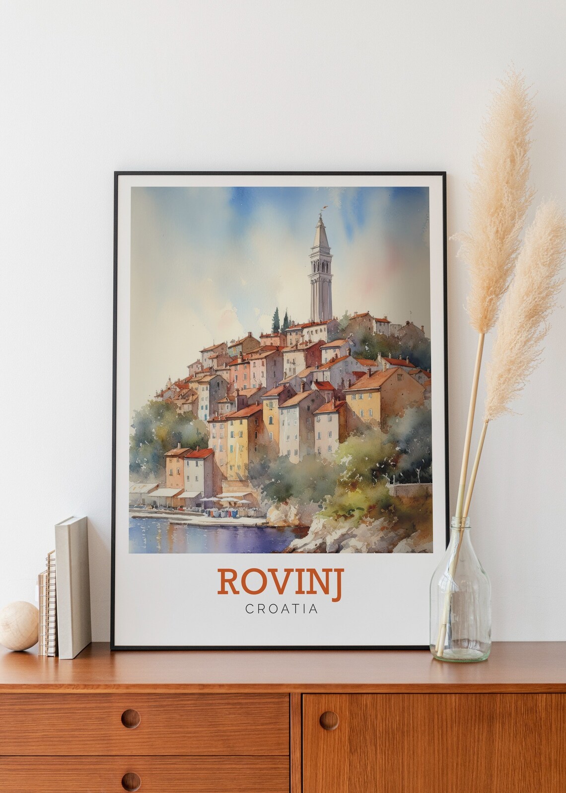 Rovinj Croatia Hilltop Old Town Harbor Watercolor Travel Poster - Image 2
