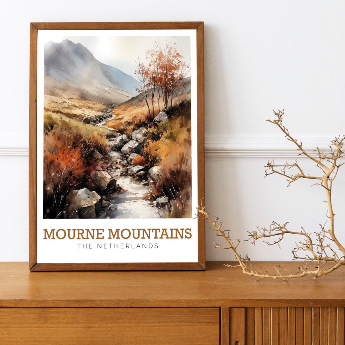 Mourne Mountains Autumn Stream Rocky Valley Watercolor Poster - Image 3