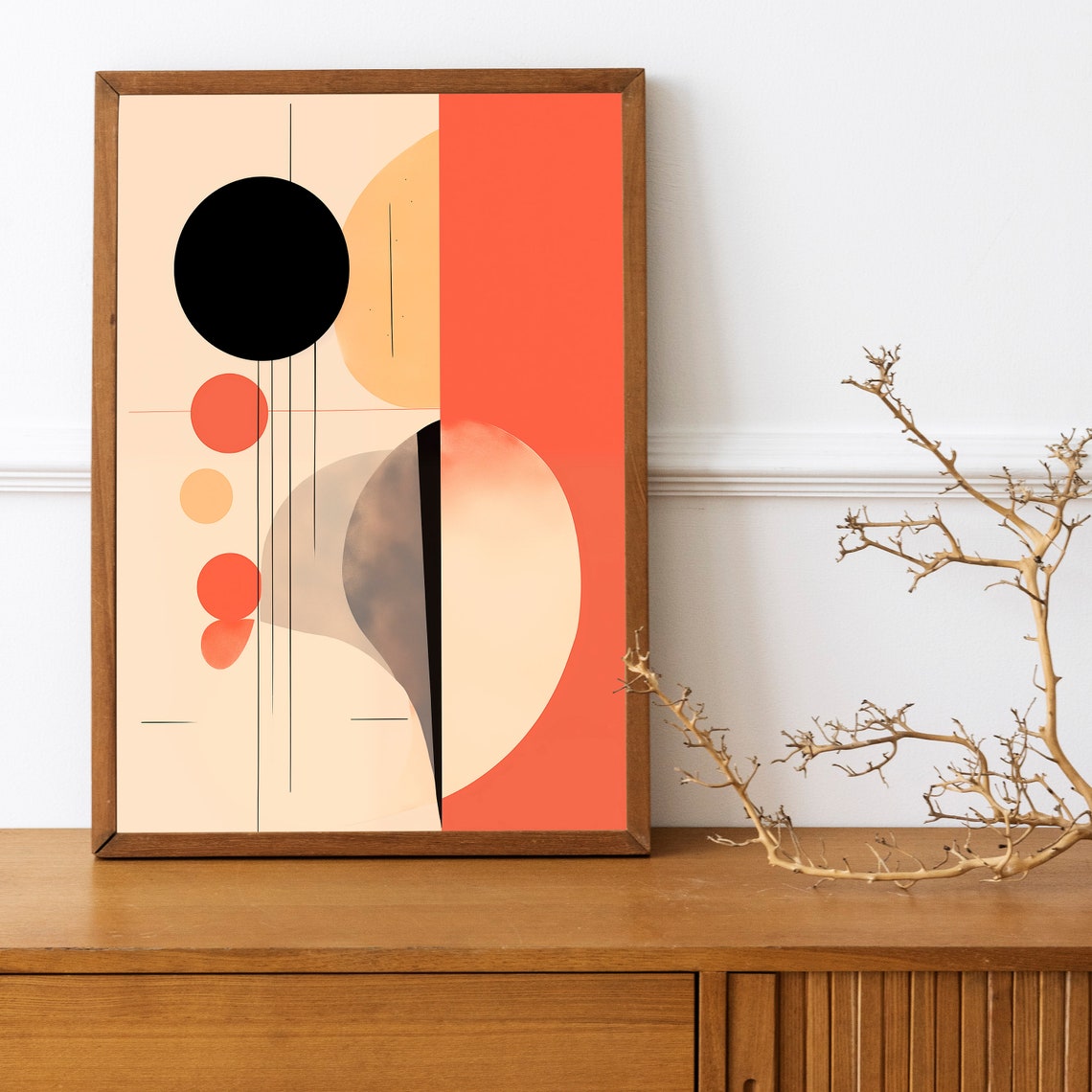 Boho Abstract Black Circle Coral Stripe Minimal Geometric Art Poster - Image 3