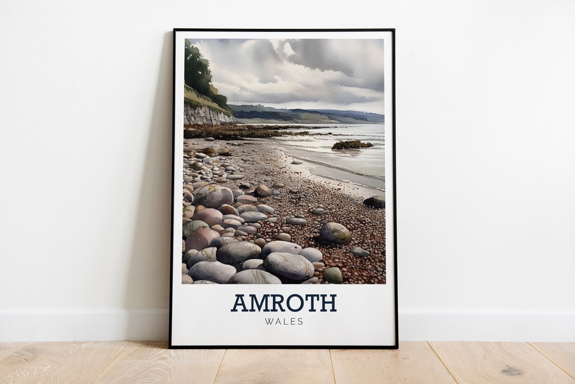 Amroth Wales Pebble Beach Coast Watercolor Art Travel Poster - Image 3