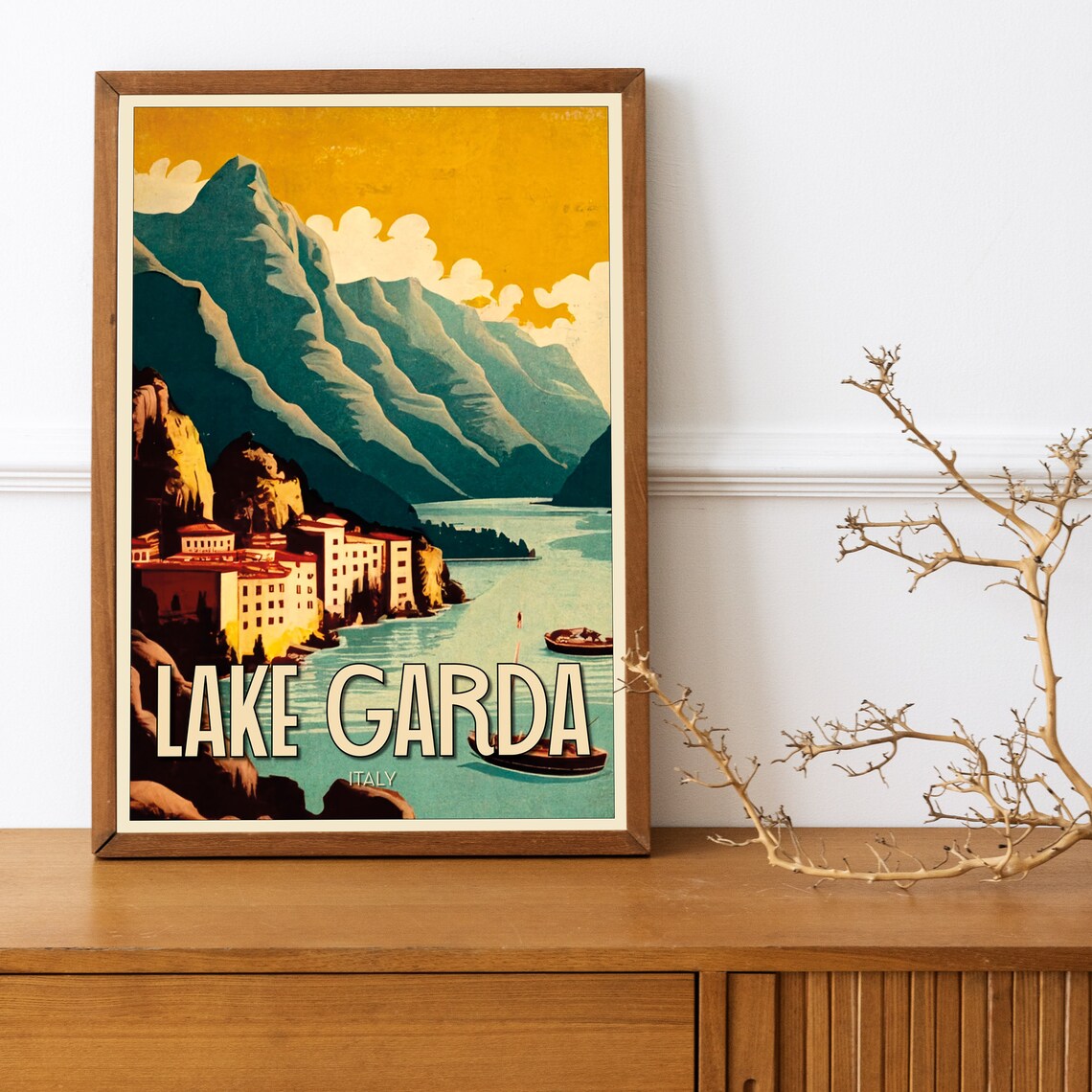 Lake Garda Vintage Poster Print, Nature Landscape