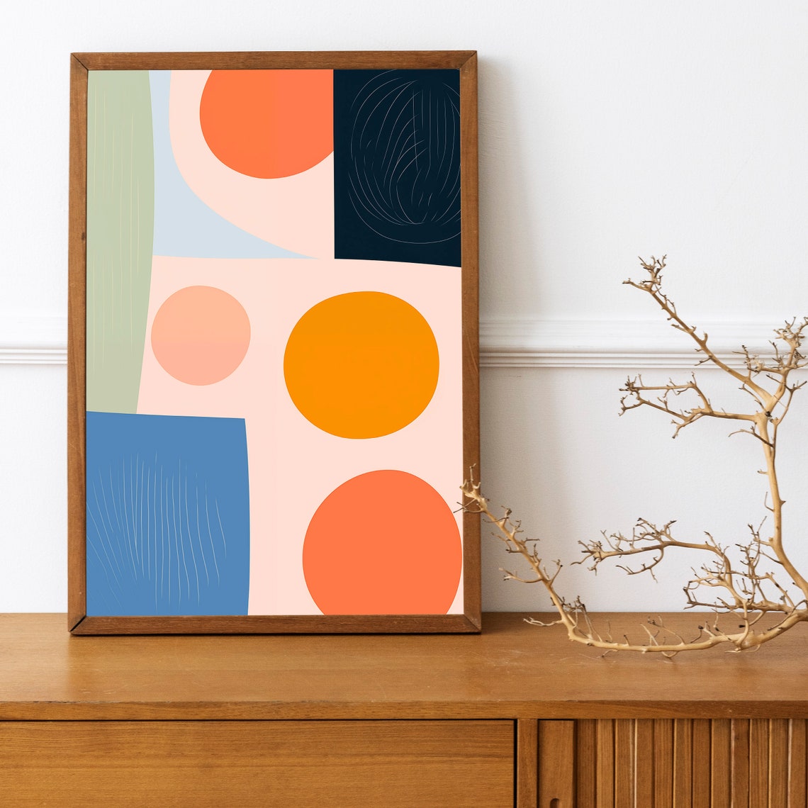 Pastel Geometric Circles Mid Century Modern Boho Abstract Art Print - Image 3