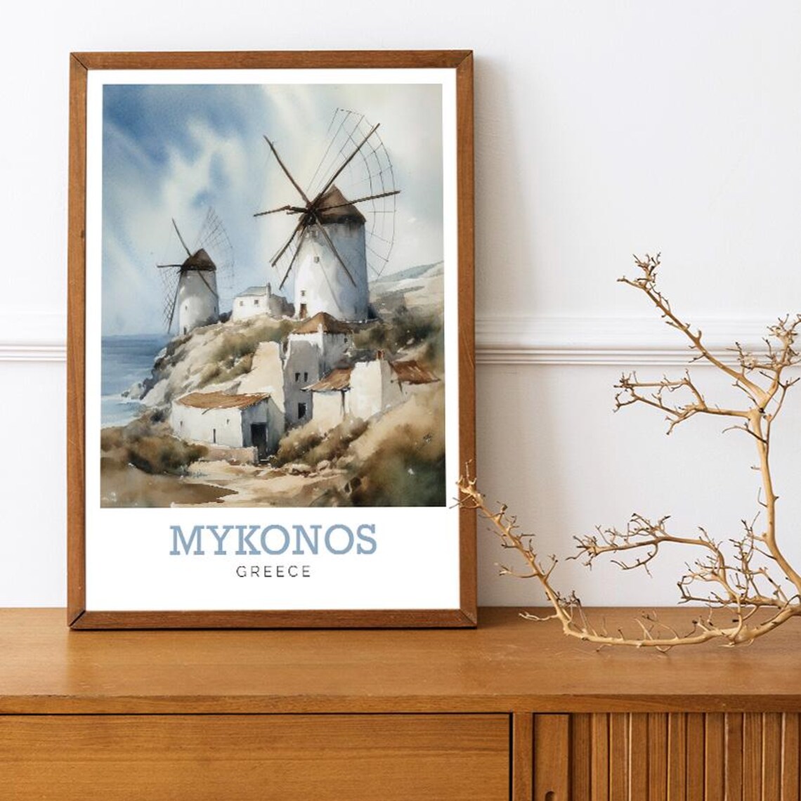 Mykonos Greece Windmills Coastal Watercolor Greek Island Travel Poster - Image 3