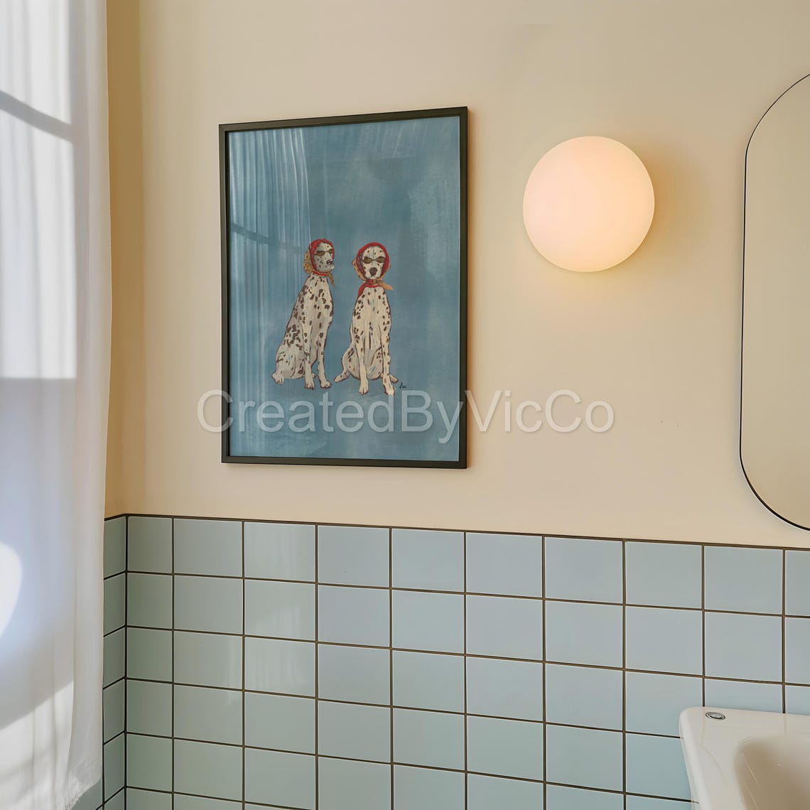 Dalmatian Dog Art Print Whimsical Wall Vintage Style Pet Decor Blue Polka Dot - Image 4