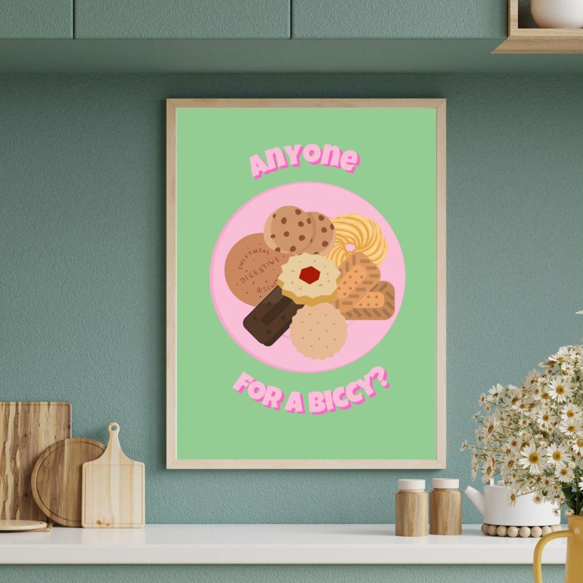 Anyone For A Biccy Cute British Biscuit Tin Kitchen Gift Poster