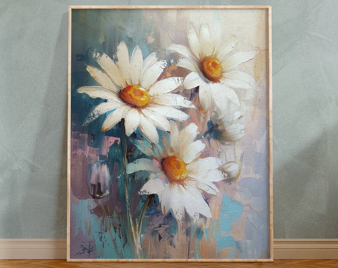 White Daisy Bouquet Oil Painting Soft Floral Botanical Art Poster - Image 6