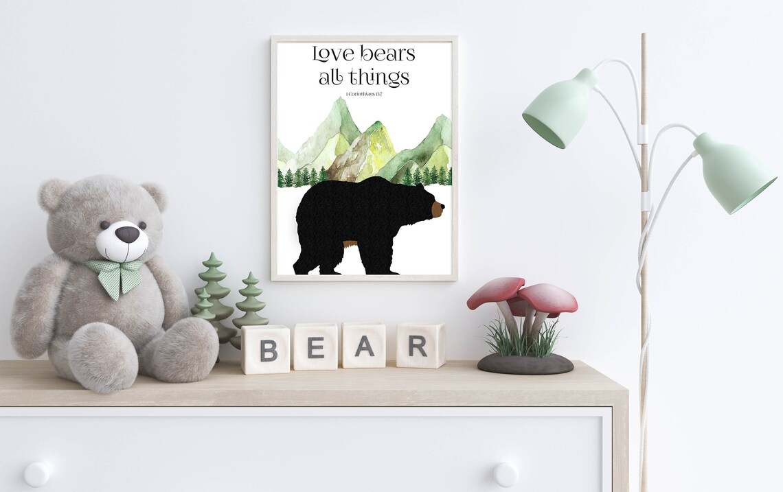 Love Bears All Things 1 Corinthians 13:7 Black Bear Mountain Poster - Image 6