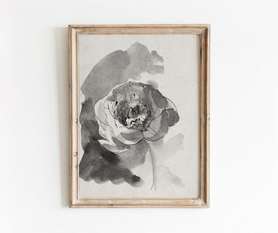 Bloom Study Vintage Black and White Watercolor Art Print