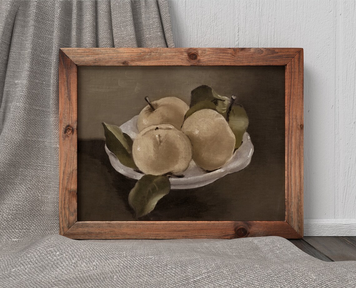 Three Apples Still Life Vintage Fruit Art Print - Image 3
