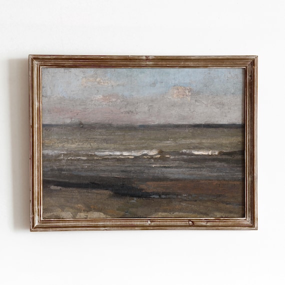Moody Coastal Seascape Dark Waves Grey Sky Textured Ocean View Poster