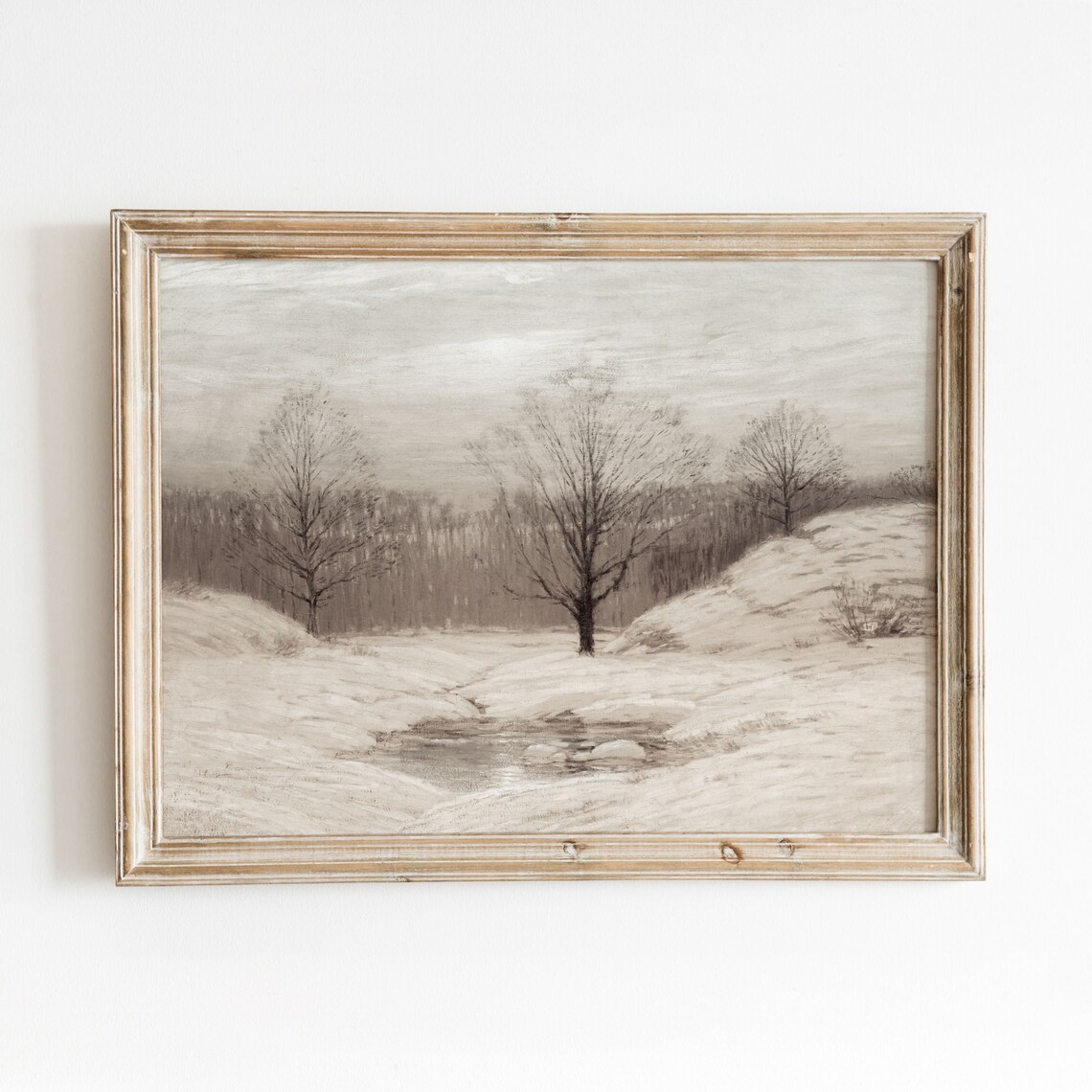 Hazy Winter Morning Vintage Neutral Landscape Art Print