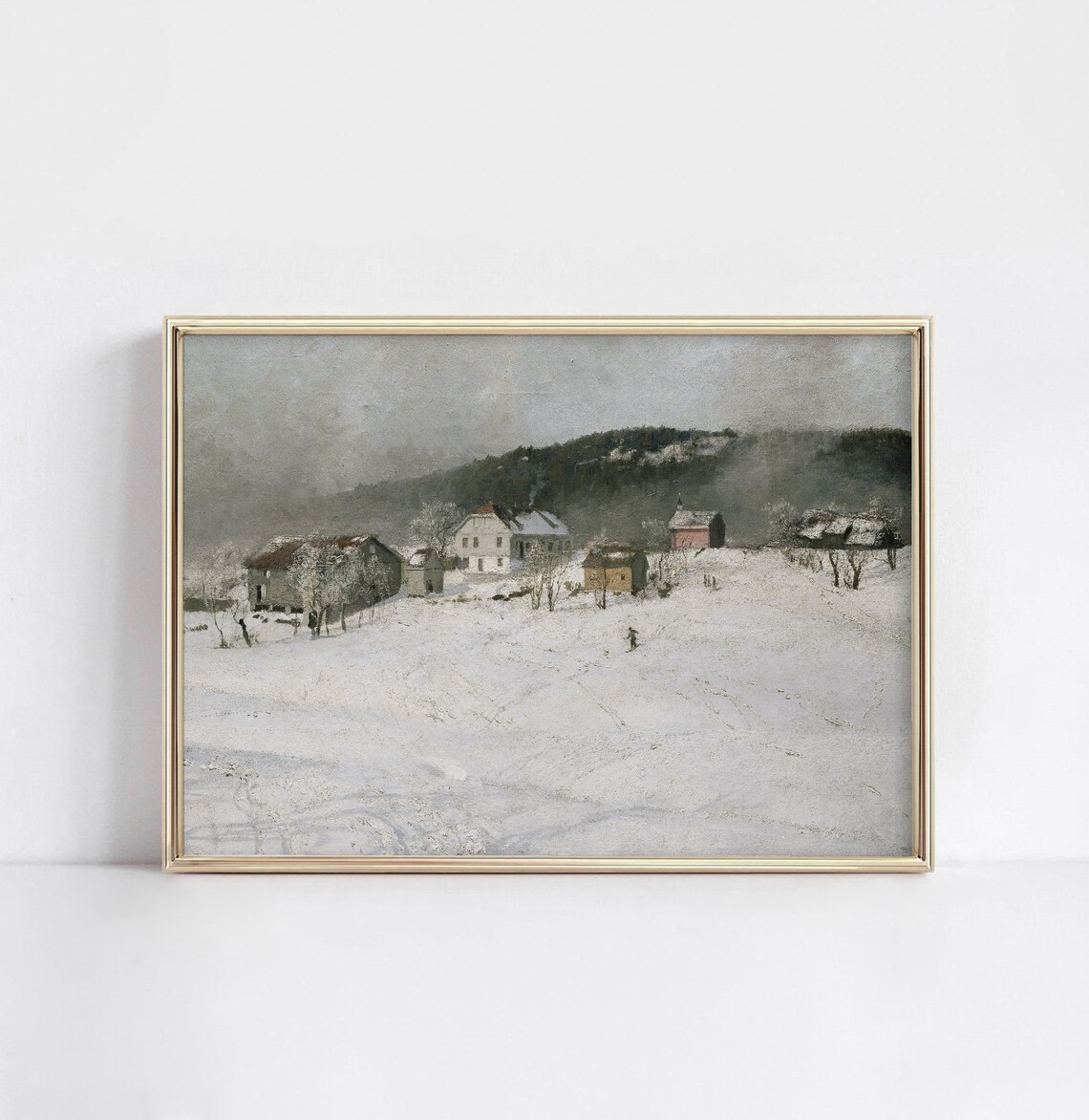 Winter Village Landscape Vintage Snowy Scene Art - Image 2