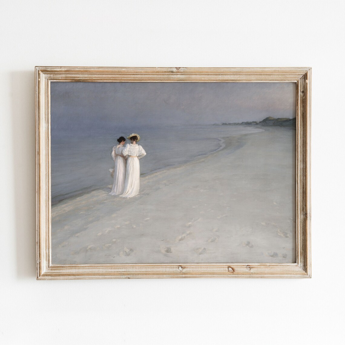Two Victorian Ladies Evening Walk On Pale Shore At Dusk Beach Poster