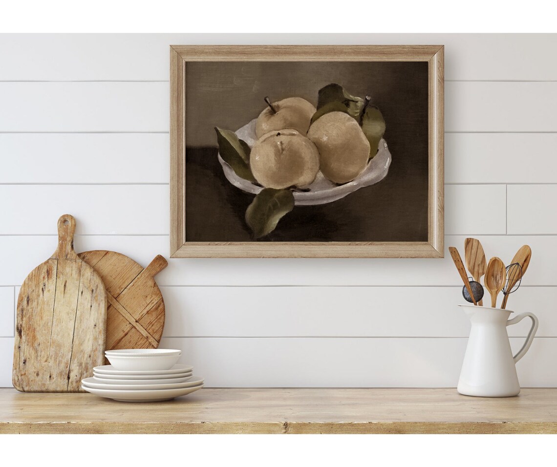 Three Apples Still Life Vintage Fruit Art Print - Image 2