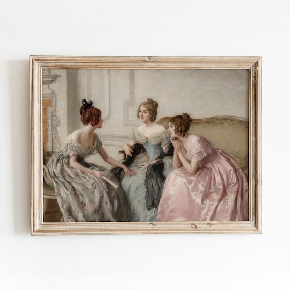 Gossip Vintage Women Painting, Victorian Afternoon Tea