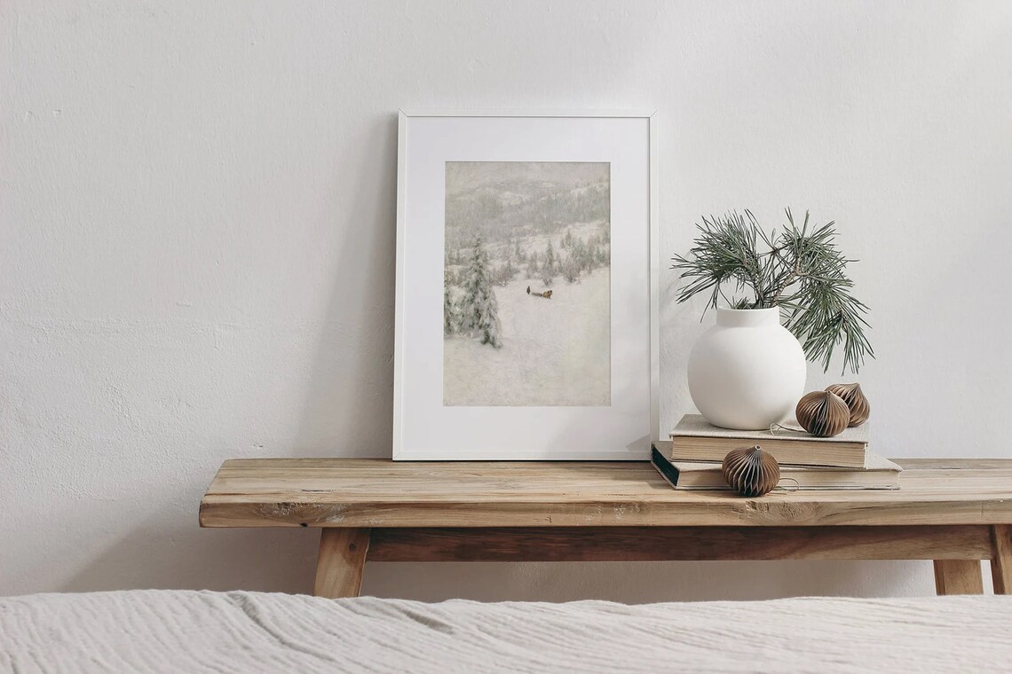 Calm Winter Day Vintage Snow Covered Landscape Art Print - Image 2