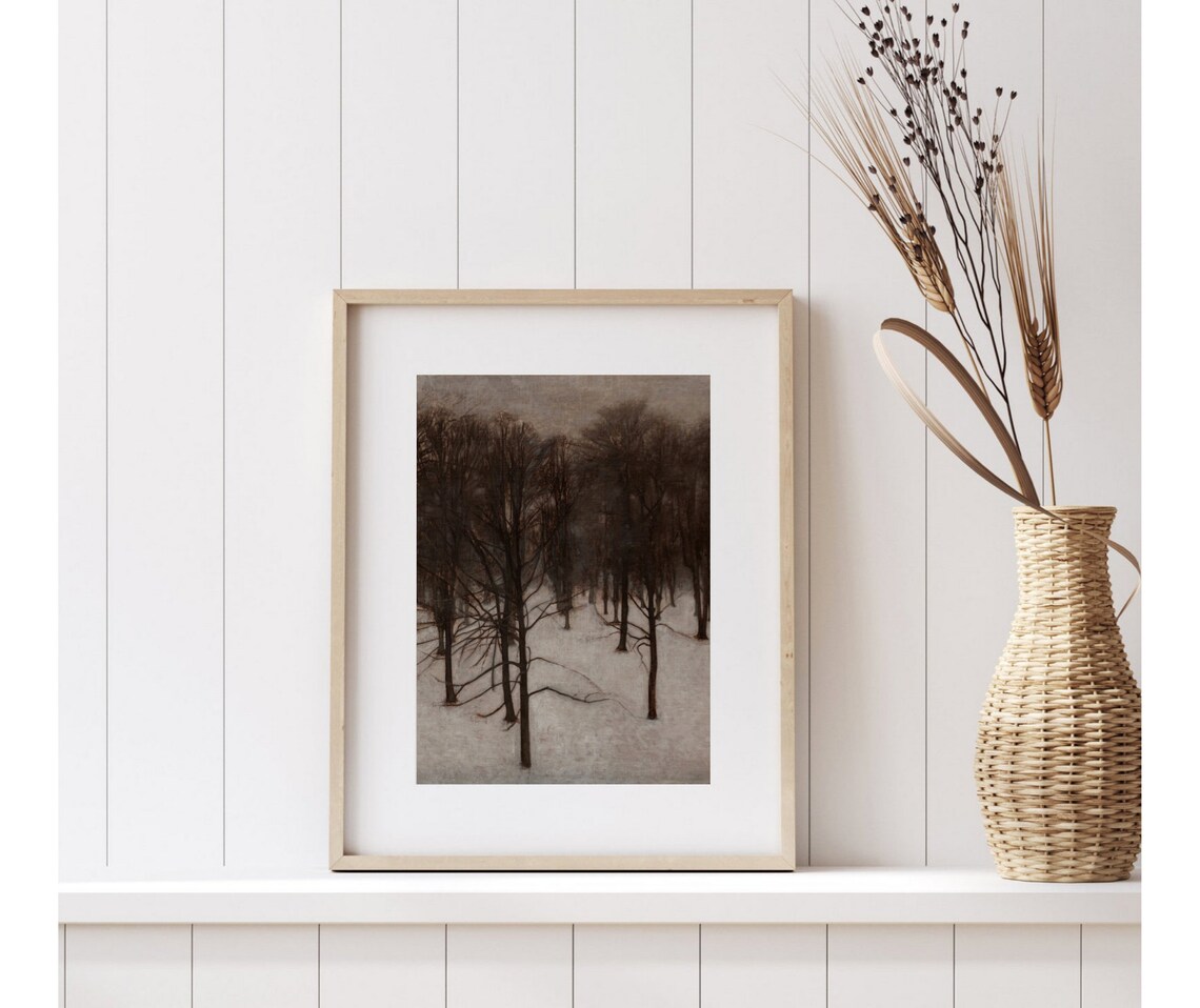 Tonal Winter Forest Vintage Dark Landscape Art Print - Image 2