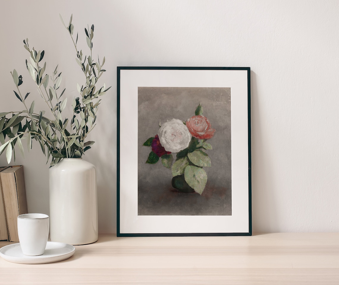 Small Vase Of Roses Vintage Floral Still Life Art Print - Image 2