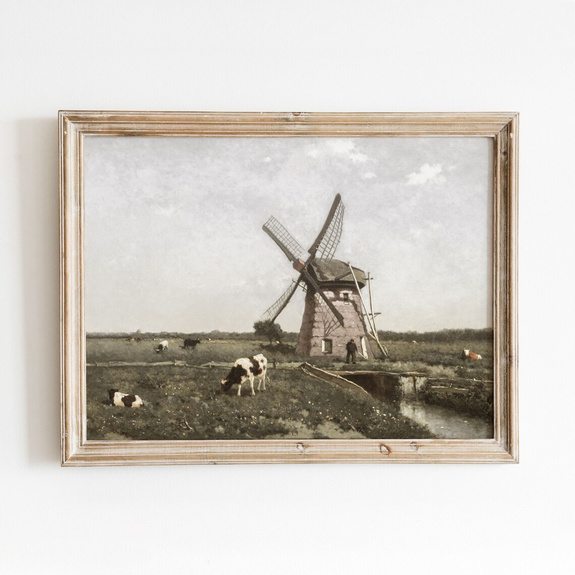 Windmill Cows Vintage Dutch Landscape Art Print