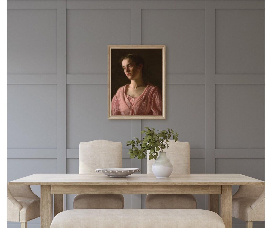 Woman in Pink Dress Vintage Classical Portrait Dark Background Oil Poster - Image 2