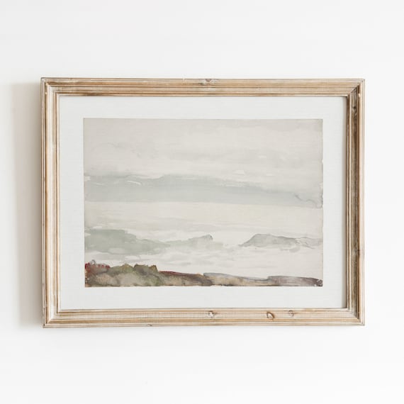 Maine Shore Vintage Coastal Oceanscape Watercolor Art