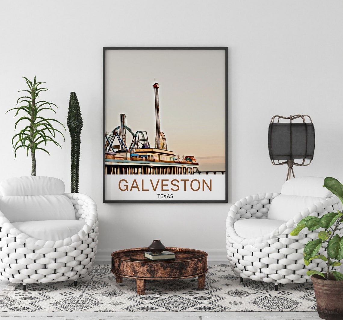 Galveston Travel Print Galveston Wall Art Galveston Poster Galveston Art Print Galveston Wall Decor Galveston Travel Galveston Artwork - Image 3