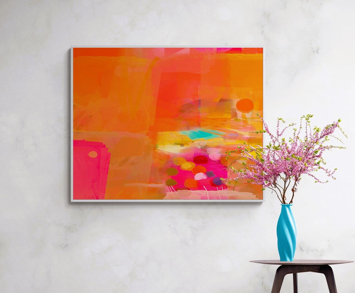 Bright Orange and Hot Pink Abstract Art Print - Image 3