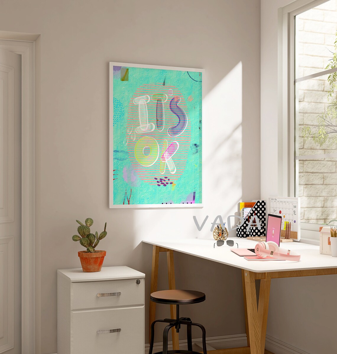 It Is OK Mint Bubble Letters Retro Motivational Quote Art Poster - Image 6
