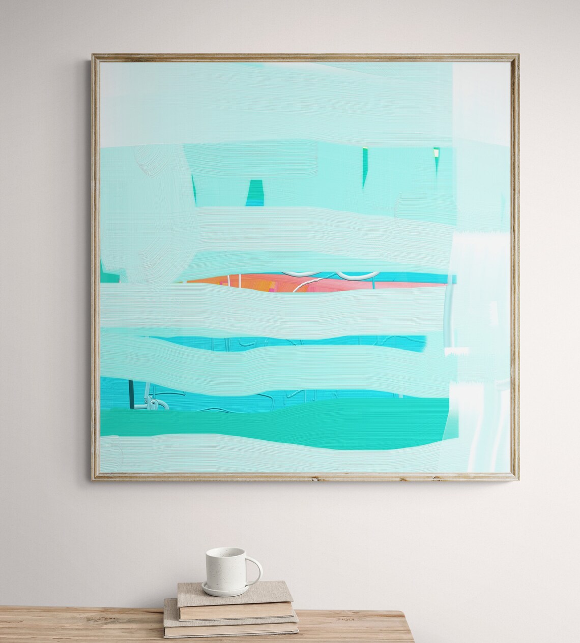 Teal Blue Abstract Minimalist Home Wall Art Print - Image 3