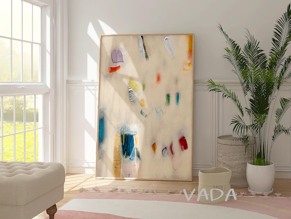 Abstract Art Print, Beige Cream and Multicolor
