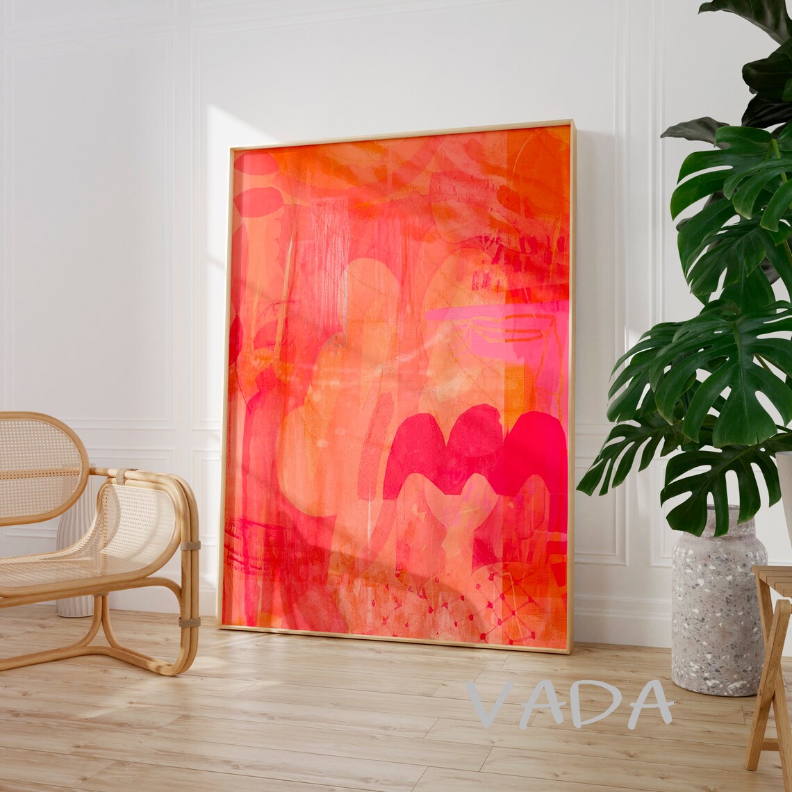 Bright Orange Abstract Art, Hot Pink Painting Print