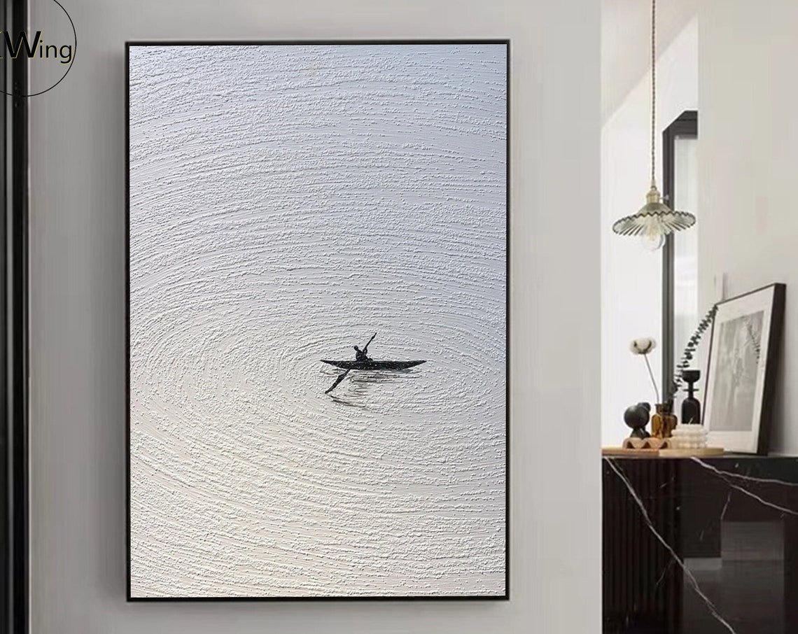 Original White 3d Textured Minimalist Painting Wabi Sabi Wall Art White Black Abstract Painting Modern Custom Painting Personalized Gift