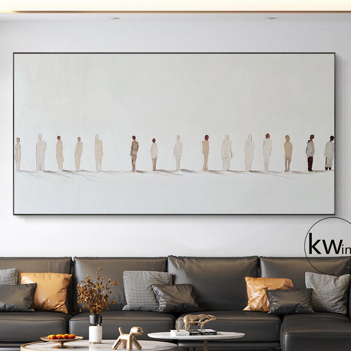 Pale Minimalist Crowd Figures in a Row Abstract Wall Art Poster