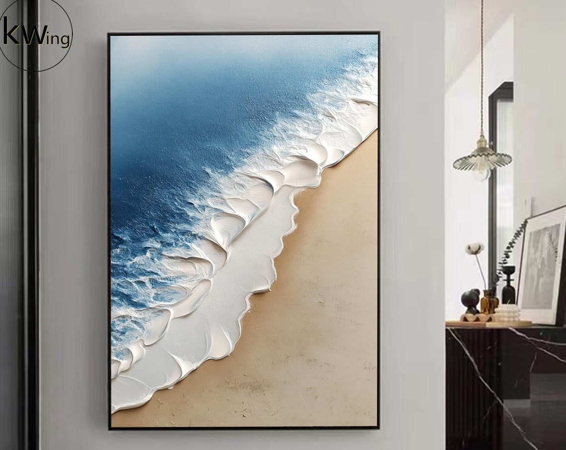 Blue Ocean Foam Wave Sandy Beach 3D Texture Painting Wall Art Poster