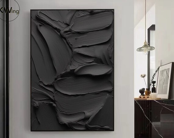 Black 3d Texture Painting 3d Black Plaster Painting On Modern Black Abstract Wall Art Large Black Textured Wall Art Black Wall Decor