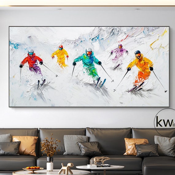 Original Ski Sport Custom Painting On Modern Snow Skiing Wall Art Skiing Sport Art Abstract Painting Painting Knife Art Home Decor