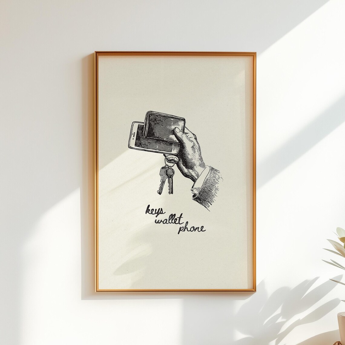 Phone Wallet Keys, Ink Sketch Poster