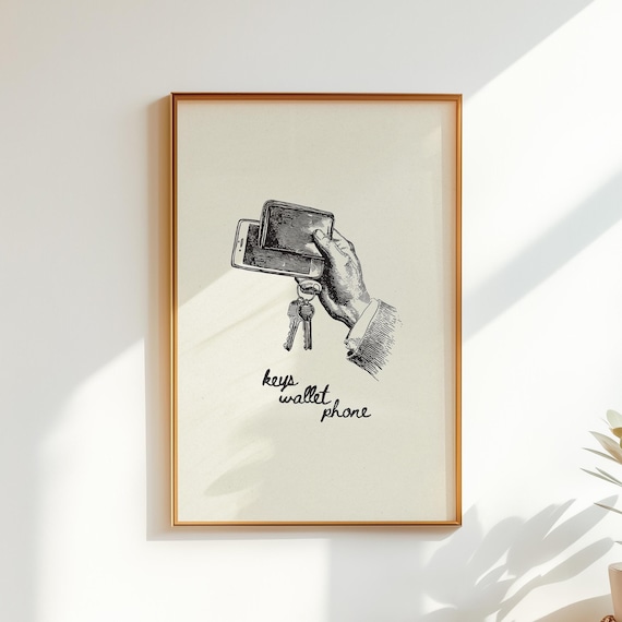Phone Wallet Keys, Ink Sketch Poster