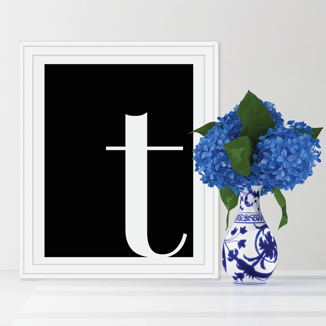 Lowercase Letter T Monogram Poster White on Black Modern Decor - Image 3