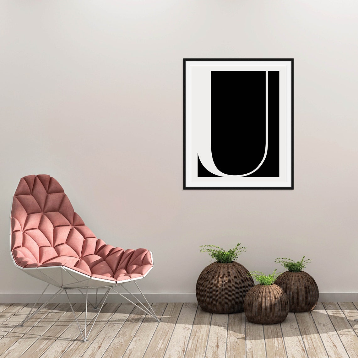 Initial Letter Art White Serif On Black Bold Typography Poster - Image 3