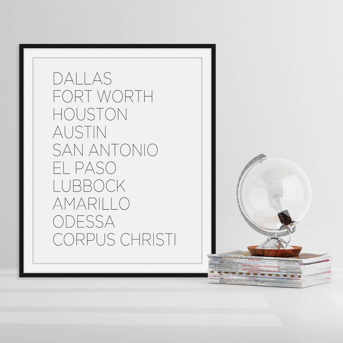 Texas Cities Typography Minimalist Lone Star State Love Poster